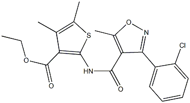 ethyl 2-({[3-(2-chlorophenyl)-5-methyl-4-isoxazolyl]carbonyl}amino)-4,5-dimethyl-3-thiophenecarboxylate Struktur