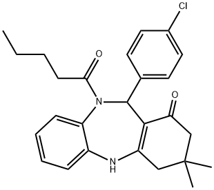 11-(4-chlorophenyl)-3,3-dimethyl-10-pentanoyl-2,3,4,5,10,11-hexahydro-1H-dibenzo[b,e][1,4]diazepin-1-one Struktur