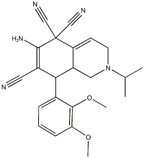 6-amino-8-(2,3-dimethoxyphenyl)-2-isopropyl-2,3,8,8a-tetrahydro-5,5,7(1H)-isoquinolinetricarbonitrile Struktur