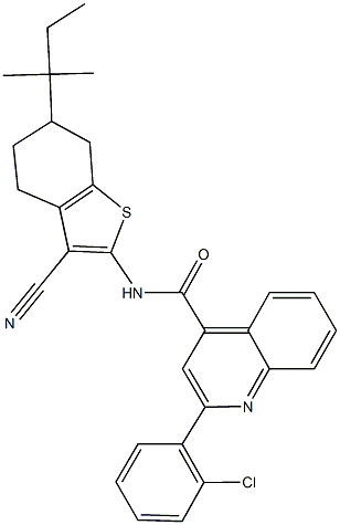 2-(2-chlorophenyl)-N-(3-cyano-6-tert-pentyl-4,5,6,7-tetrahydro-1-benzothien-2-yl)-4-quinolinecarboxamide Struktur