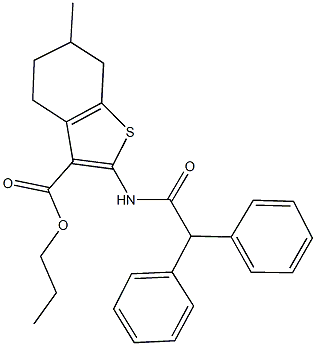 propyl 2-[(diphenylacetyl)amino]-6-methyl-4,5,6,7-tetrahydro-1-benzothiophene-3-carboxylate Struktur