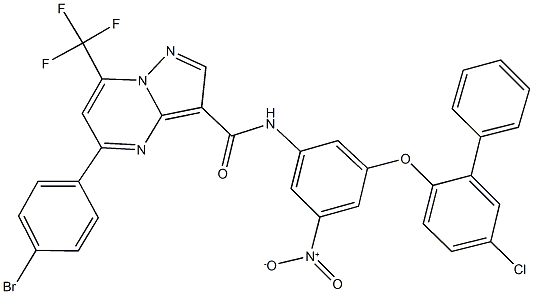 5-(4-bromophenyl)-N-{3-[(5-chloro[1,1'-biphenyl]-2-yl)oxy]-5-nitrophenyl}-7-(trifluoromethyl)pyrazolo[1,5-a]pyrimidine-3-carboxamide Struktur