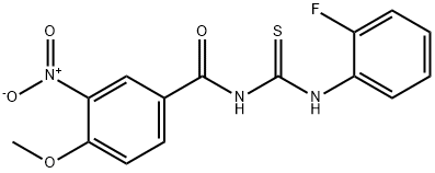 N-(2-fluorophenyl)-N'-{3-nitro-4-methoxybenzoyl}thiourea Struktur