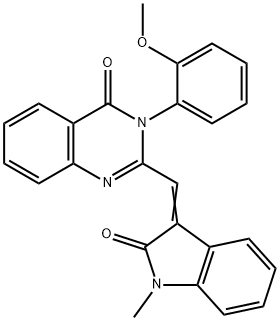 3-(2-methoxyphenyl)-2-[(1-methyl-2-oxo-1,2-dihydro-3H-indol-3-ylidene)methyl]-4(3H)-quinazolinone Struktur