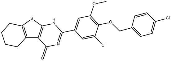 2-{3-chloro-4-[(4-chlorobenzyl)oxy]-5-methoxyphenyl}-5,6,7,8-tetrahydro[1]benzothieno[2,3-d]pyrimidin-4(3H)-one Struktur