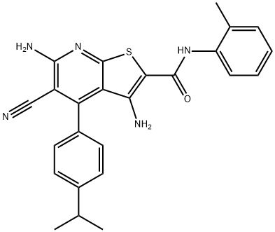 3,6-diamino-5-cyano-4-(4-isopropylphenyl)-N-(2-methylphenyl)thieno[2,3-b]pyridine-2-carboxamide Struktur