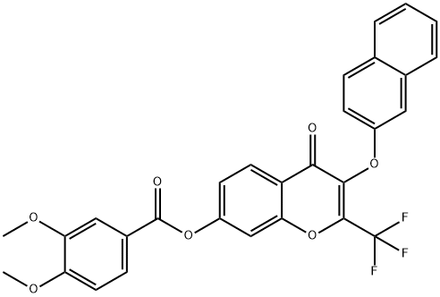 3-(2-naphthyloxy)-4-oxo-2-(trifluoromethyl)-4H-chromen-7-yl 3,4-dimethoxybenzoate Struktur