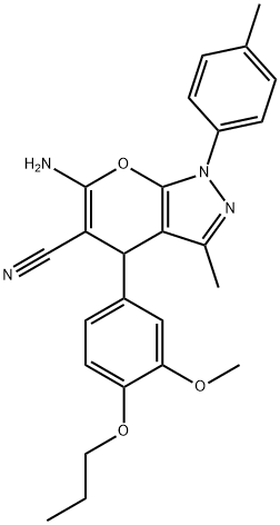 6-amino-3-methyl-4-[3-(methyloxy)-4-(propyloxy)phenyl]-1-(4-methylphenyl)-1,4-dihydropyrano[2,3-c]pyrazole-5-carbonitrile Struktur