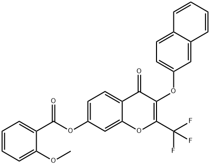 3-(2-naphthyloxy)-4-oxo-2-(trifluoromethyl)-4H-chromen-7-yl 2-methoxybenzoate Struktur