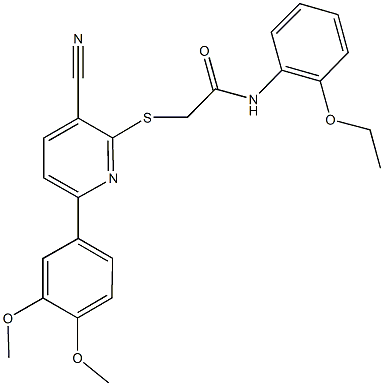 2-{[3-cyano-6-(3,4-dimethoxyphenyl)-2-pyridinyl]sulfanyl}-N-(2-ethoxyphenyl)acetamide Struktur