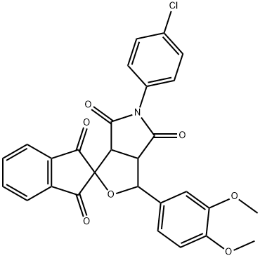 5-(4-chlorophenyl)-1-(3,4-dimethoxyphenyl)-3a,6a-dihydrosprio[1H-furo[3,4-c]pyrrole-3,2'-(1'H)-indene]-1',3',4,6(2'H,3H,5H)-tetrone Struktur