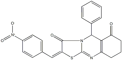 2-{4-nitrobenzylidene}-5-phenyl-8,9-dihydro-5H-[1,3]thiazolo[2,3-b]quinazoline-3,6(2H,7H)-dione Struktur