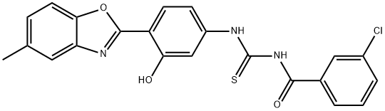 N-(3-chlorobenzoyl)-N'-[3-hydroxy-4-(5-methyl-1,3-benzoxazol-2-yl)phenyl]thiourea Struktur