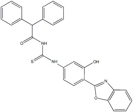 N-[4-(1,3-benzoxazol-2-yl)-3-hydroxyphenyl]-N'-(diphenylacetyl)thiourea Struktur