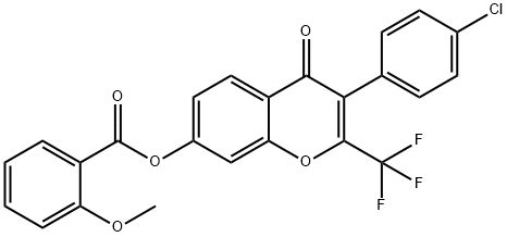 3-(4-chlorophenyl)-4-oxo-2-(trifluoromethyl)-4H-chromen-7-yl 2-methoxybenzoate Struktur