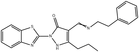 2-(1,3-benzothiazol-2-yl)-4-{[(2-phenylethyl)imino]methyl}-5-propyl-1,2-dihydro-3H-pyrazol-3-one Struktur