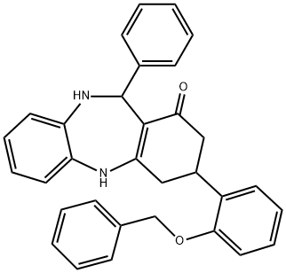 3-[2-(benzyloxy)phenyl]-11-phenyl-2,3,4,5,10,11-hexahydro-1H-dibenzo[b,e][1,4]diazepin-1-one Struktur