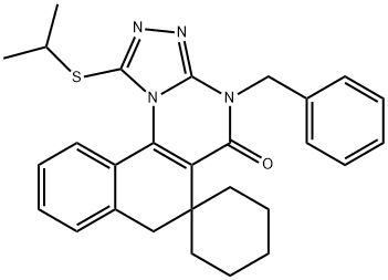 1-(isopropylsulfanyl)-4-benzyl-6,7-dihydrospiro(benzo[h][1,2,4]triazolo[4,3-a]quinazoline-6,1'-cyclohexane)-5(4H)-one Struktur