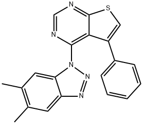 4-(5,6-dimethyl-1H-1,2,3-benzotriazol-1-yl)-5-phenylthieno[2,3-d]pyrimidine Struktur