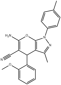 6-amino-3-methyl-4-[2-(methyloxy)phenyl]-1-(4-methylphenyl)-1,4-dihydropyrano[2,3-c]pyrazole-5-carbonitrile Struktur