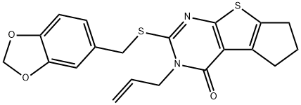 3-allyl-2-[(1,3-benzodioxol-5-ylmethyl)sulfanyl]-3,5,6,7-tetrahydro-4H-cyclopenta[4,5]thieno[2,3-d]pyrimidin-4-one Struktur