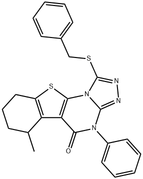 1-(benzylsulfanyl)-6-methyl-4-phenyl-6,7,8,9-tetrahydro[1]benzothieno[3,2-e][1,2,4]triazolo[4,3-a]pyrimidin-5(4H)-one Struktur