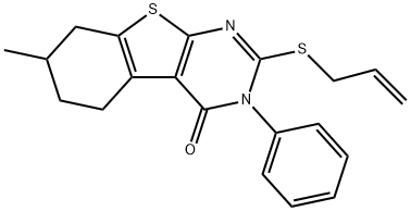 2-(allylsulfanyl)-7-methyl-3-phenyl-5,6,7,8-tetrahydro[1]benzothieno[2,3-d]pyrimidin-4(3H)-one Struktur