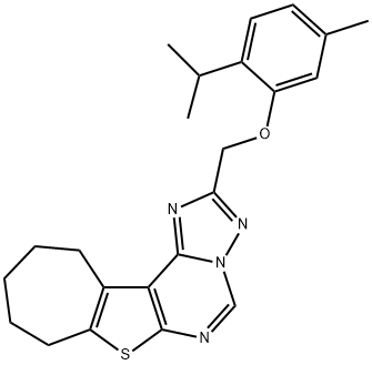 2-isopropyl-5-methylphenyl 9,10,11,12-tetrahydro-8H-cyclohepta[4,5]thieno[3,2-e][1,2,4]triazolo[1,5-c]pyrimidin-2-ylmethyl ether Struktur