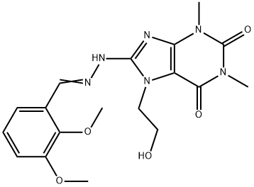 2,3-dimethoxybenzaldehyde [7-(2-hydroxyethyl)-1,3-dimethyl-2,6-dioxo-2,3,6,7-tetrahydro-1H-purin-8-yl]hydrazone Struktur