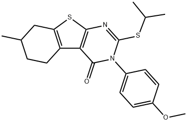 2-(isopropylsulfanyl)-3-(4-methoxyphenyl)-7-methyl-5,6,7,8-tetrahydro[1]benzothieno[2,3-d]pyrimidin-4(3H)-one Struktur