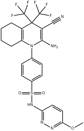 4-(2-amino-3-cyano-4,4-bis(trifluoromethyl)-5,6,7,8-tetrahydroquinolin-1(4H)-yl)-N-(6-methoxypyridazin-3-yl)benzenesulfonamide Struktur