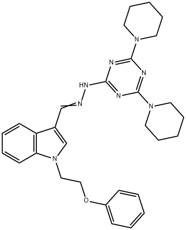 1-(2-phenoxyethyl)-1H-indole-3-carbaldehyde [4,6-di(1-piperidinyl)-1,3,5-triazin-2-yl]hydrazone Struktur