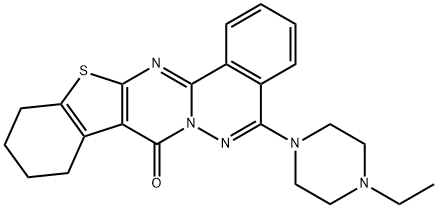 5-(4-ethylpiperazin-1-yl)-9,10,11,12-tetrahydro-8H-[1]benzothieno[2',3':4,5]pyrimido[2,1-a]phthalazin-8-one Struktur