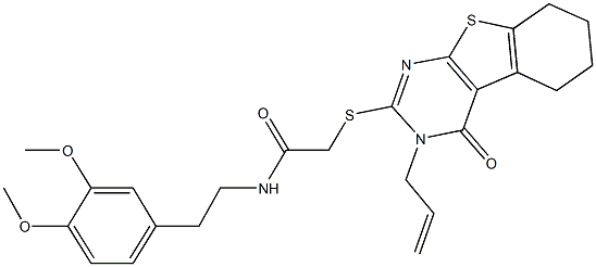 2-[(3-allyl-4-oxo-3,4,5,6,7,8-hexahydro[1]benzothieno[2,3-d]pyrimidin-2-yl)sulfanyl]-N-[2-(3,4-dimethoxyphenyl)ethyl]acetamide Struktur