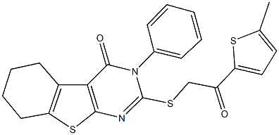 2-{[2-(5-methyl-2-thienyl)-2-oxoethyl]sulfanyl}-3-phenyl-5,6,7,8-tetrahydro[1]benzothieno[2,3-d]pyrimidin-4(3H)-one Struktur