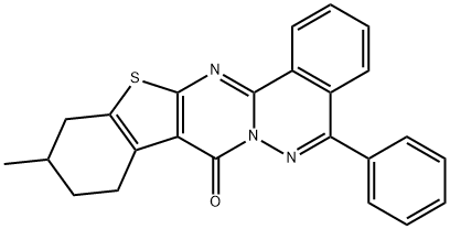 11-methyl-5-phenyl-9,10,11,12-tetrahydro-8H-[1]benzothieno[2',3':4,5]pyrimido[2,1-a]phthalazin-8-one Struktur