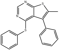 6-methyl-5-phenyl-4-(phenylsulfanyl)thieno[2,3-d]pyrimidine Struktur