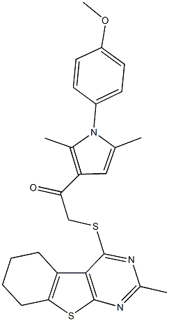 1-[1-(4-methoxyphenyl)-2,5-dimethyl-1H-pyrrol-3-yl]-2-[(2-methyl-5,6,7,8-tetrahydro[1]benzothieno[2,3-d]pyrimidin-4-yl)sulfanyl]ethanone Struktur