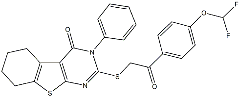 2-({2-[4-(difluoromethoxy)phenyl]-2-oxoethyl}sulfanyl)-3-phenyl-5,6,7,8-tetrahydro[1]benzothieno[2,3-d]pyrimidin-4(3H)-one Struktur