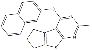 2-methyl-4-(2-naphthyloxy)-6,7-dihydro-5H-cyclopenta[4,5]thieno[2,3-d]pyrimidine Struktur