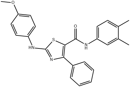 N-(3,4-dimethylphenyl)-2-(4-methoxyanilino)-4-phenyl-1,3-thiazole-5-carboxamide Struktur