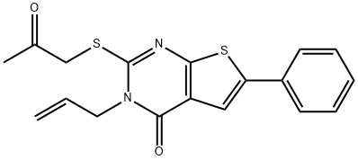 3-allyl-2-[(2-oxopropyl)sulfanyl]-6-phenylthieno[2,3-d]pyrimidin-4(3H)-one Struktur