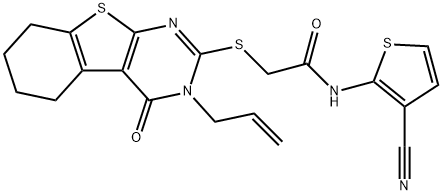 2-[(3-allyl-4-oxo-3,4,5,6,7,8-hexahydro[1]benzothieno[2,3-d]pyrimidin-2-yl)sulfanyl]-N-(3-cyanothien-2-yl)acetamide Struktur