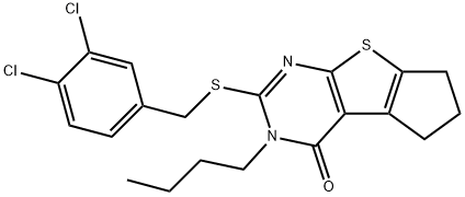 3-butyl-2-[(3,4-dichlorobenzyl)sulfanyl]-3,5,6,7-tetrahydro-4H-cyclopenta[4,5]thieno[2,3-d]pyrimidin-4-one Struktur