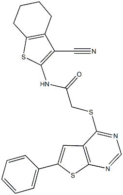 N-(3-cyano-4,5,6,7-tetrahydro-1-benzothien-2-yl)-2-[(6-phenylthieno[2,3-d]pyrimidin-4-yl)sulfanyl]acetamide Struktur