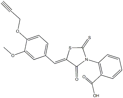 2-{5-[3-methoxy-4-(2-propynyloxy)benzylidene]-4-oxo-2-thioxo-1,3-thiazolidin-3-yl}benzoic acid Struktur