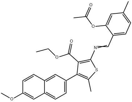 ethyl 2-{[2-(acetyloxy)-4-methylbenzylidene]amino}-4-(6-methoxy-2-naphthyl)-5-methyl-3-thiophenecarboxylate Struktur