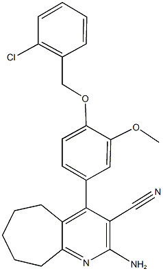 2-amino-4-{4-[(2-chlorobenzyl)oxy]-3-methoxyphenyl}-6,7,8,9-tetrahydro-5H-cyclohepta[b]pyridine-3-carbonitrile Struktur