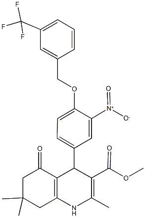 methyl 4-(3-nitro-4-{[3-(trifluoromethyl)benzyl]oxy}phenyl)-2,7,7-trimethyl-5-oxo-1,4,5,6,7,8-hexahydro-3-quinolinecarboxylate Struktur