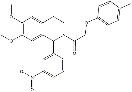 1-{3-nitrophenyl}-6,7-dimethoxy-2-[(4-methylphenoxy)acetyl]-1,2,3,4-tetrahydroisoquinoline Struktur